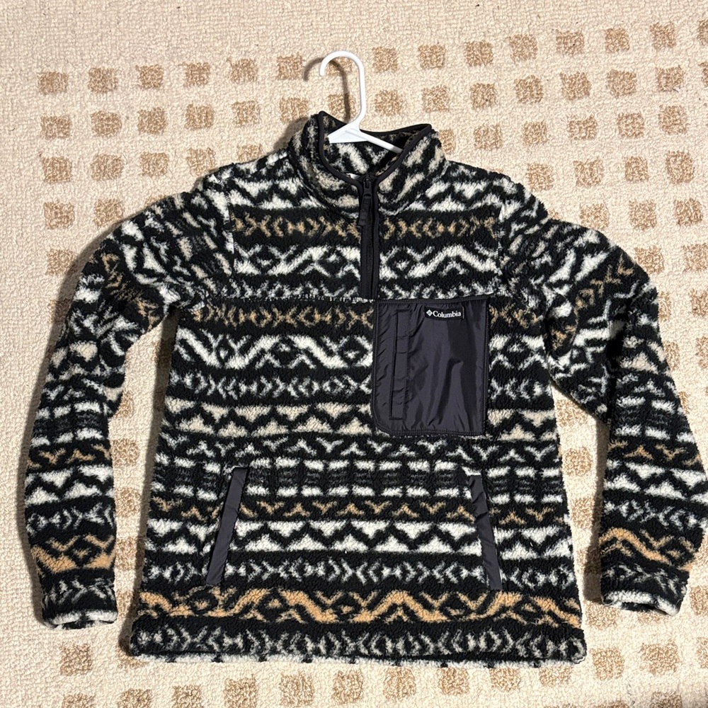 Columbia Black and White Geometric Fleece Pullover Women's medium